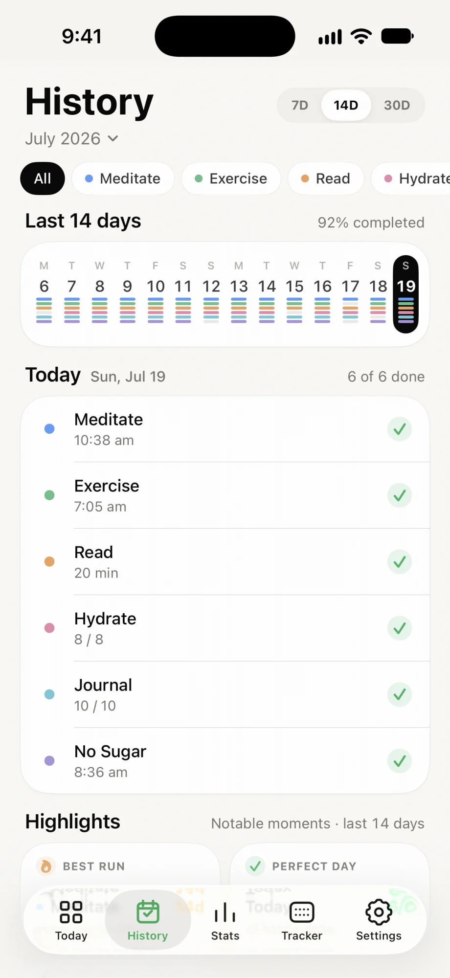 History: the last fourteen days and everything logged today